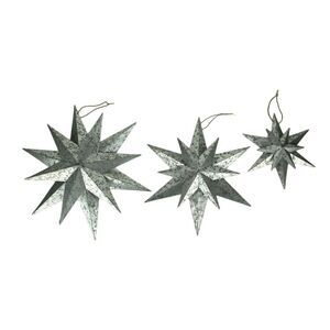 Rustic Galvanized Metal 12 Pointed Star Wall Sculptures Set of 3